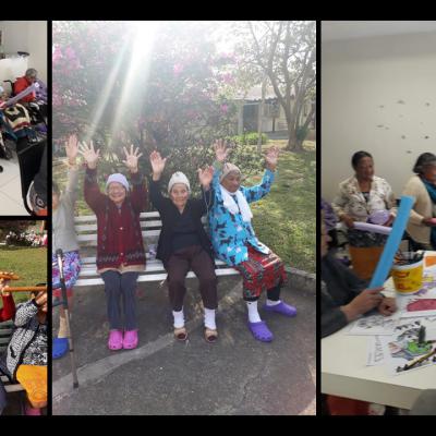 Atividade: Dança adaptada As quartas feiras reúnem-se um grupo de idosos no salão de convivência e através de musicas da preferencia dos idosos promove maior mobilidade possível a cada indivíduo de forma ritmada. Objetivo: Otimizar a coordenação motora, alongamento e força promovendo autonomia.