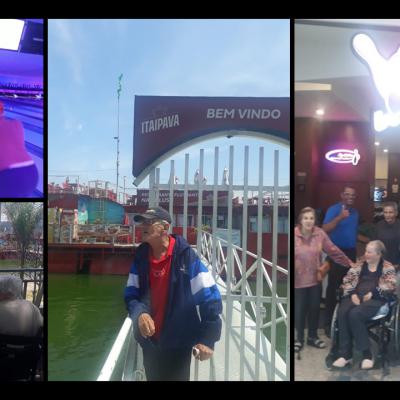 Atividade: Passeio de Fisioterapia Mensalmente é realizado um passeio com um grupo de idosos, no inicio do mês fazemos uma pesquisa com os idosos para saber qual a preferencia dos mesmos e após decisão o passeio é realizado. Objetivo: Promover a qualidade de vida, proporcionar um momento de lazer e interação entre os idosos.